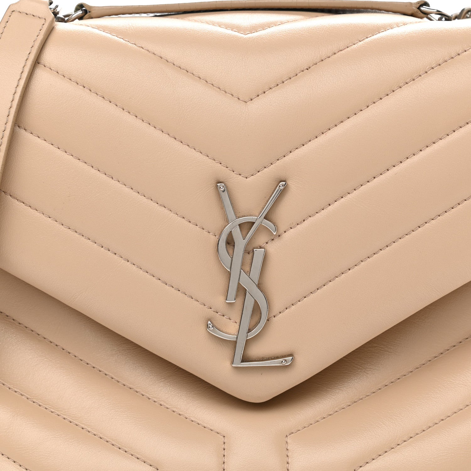 Saint Laurent Calfskin Y Quilted Monogram Medium Loulou Chain Satchel Dark Beige 11 of 12
