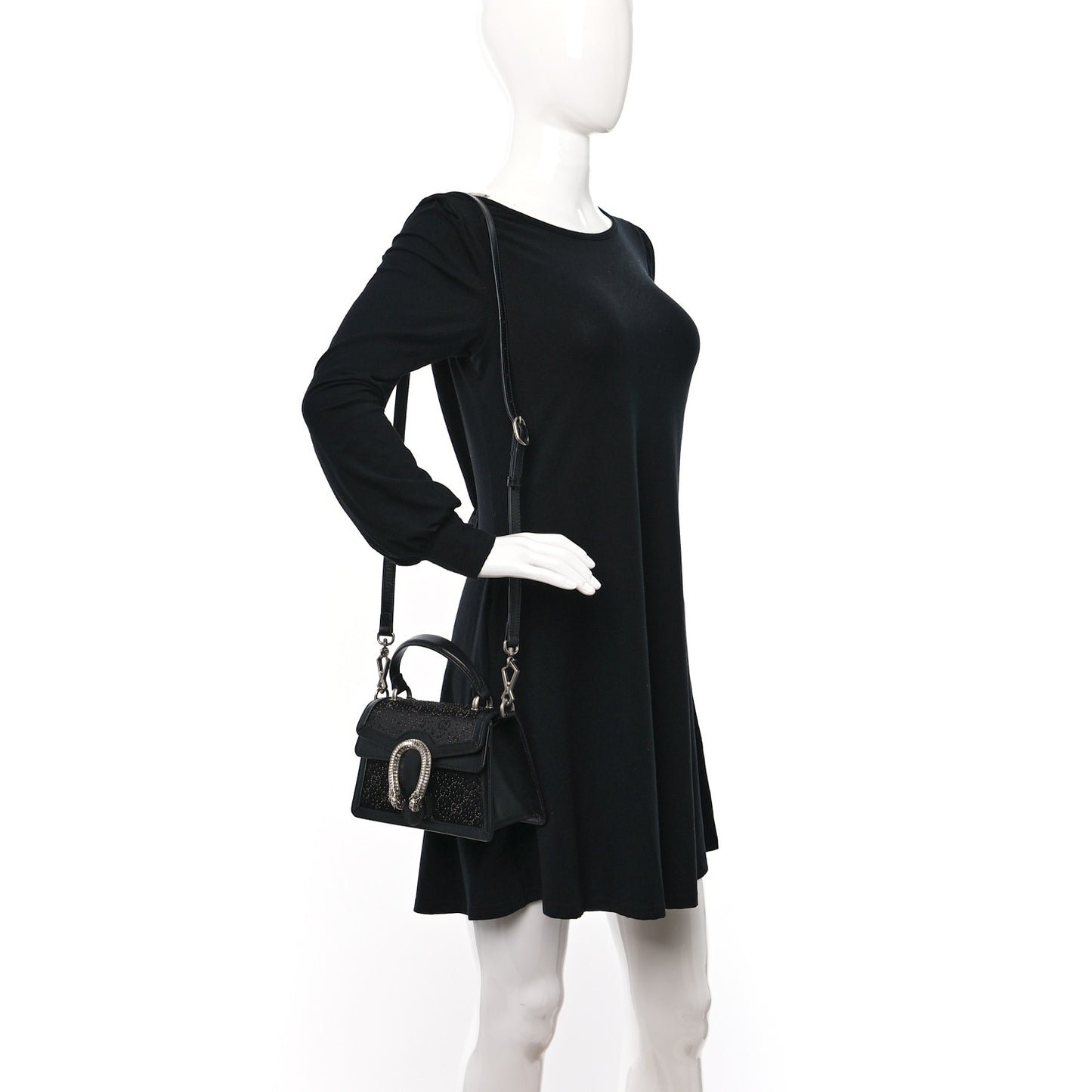 Satin Crystal GG Monogram Mini Dionysus Top Handle Bag Black
