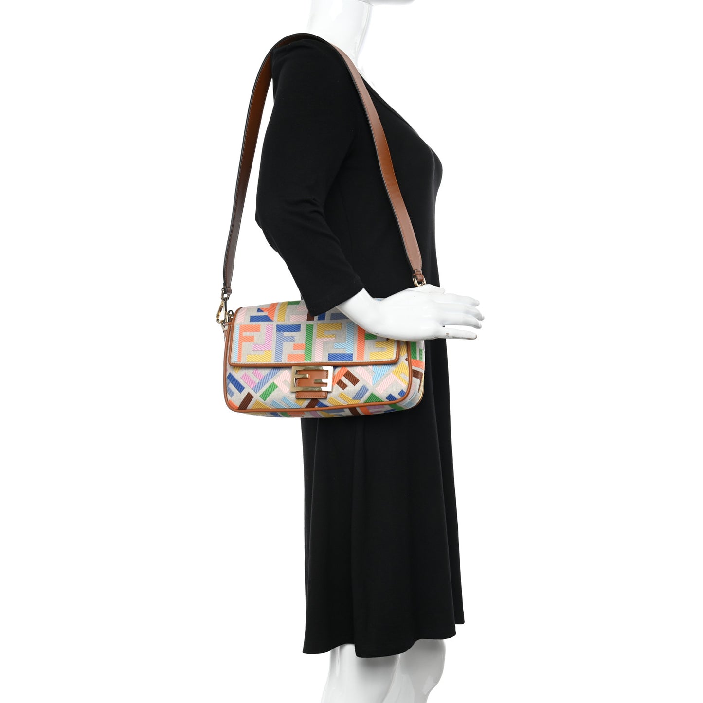 Kuban Canvas Vitello King FF Embroidered Baguette Grezzo Multicolor