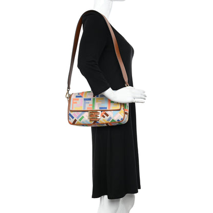 Fendi Kuban Canvas Vitello King FF Embroidered Baguette Grezzo Multicolor 3 of 10