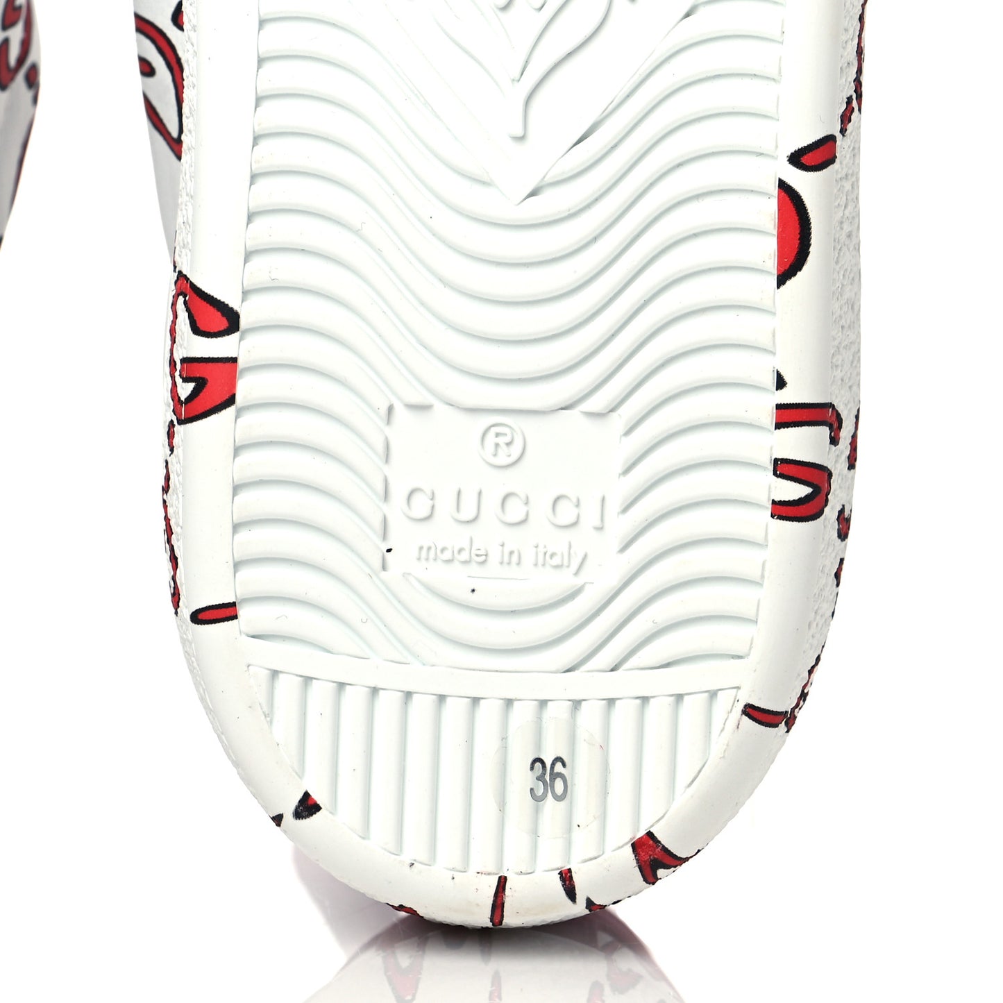 Calfskin GucciGhost Print Womens Ace Sneakers 36 White Hibiscus Red