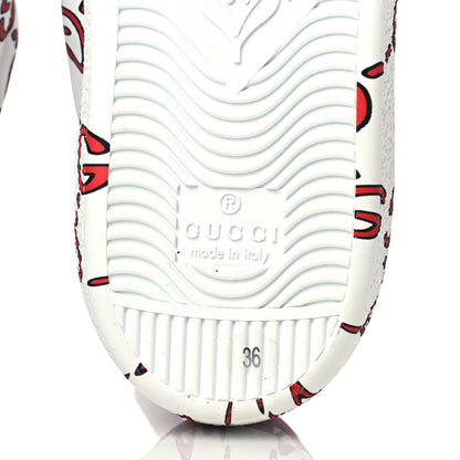 Gucci Calfskin GucciGhost Print Womens Ace Sneakers 36 White Hibiscus Red 7 of 9