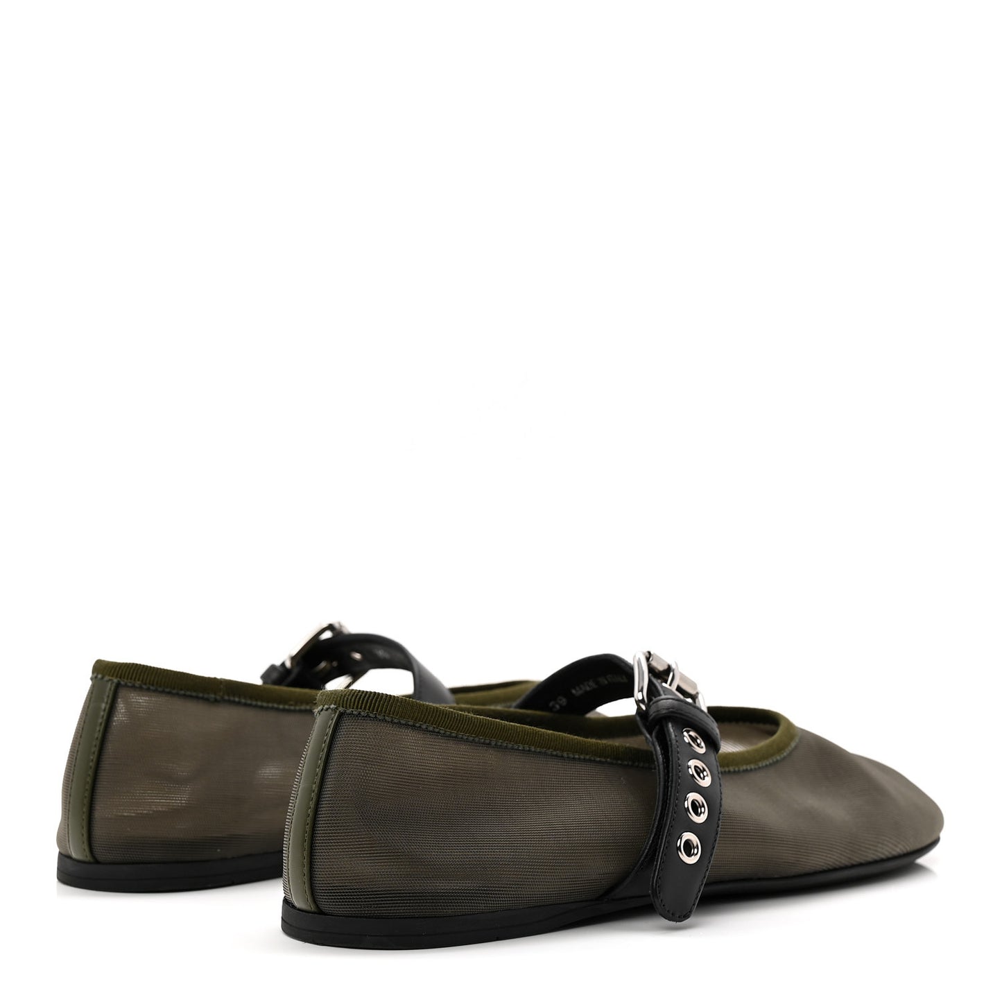 Mesh Buckle Ballerina Flats 39 Oliva