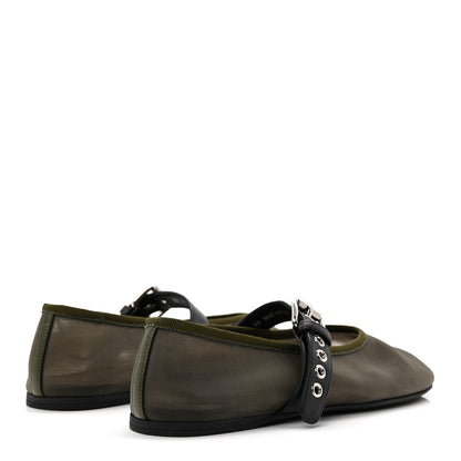 Miu Miu Mesh Buckle Ballerina Flats 39 Oliva 4 of 9