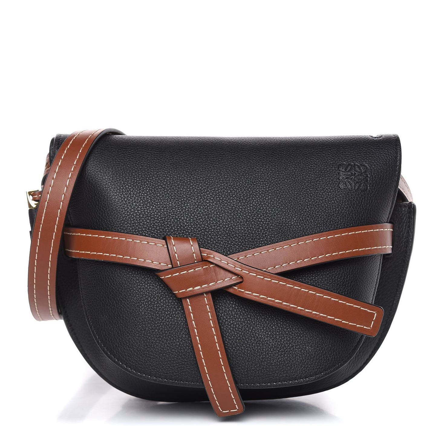 Grained Calfskin Small Gate Crossbody Bag Pecan Black