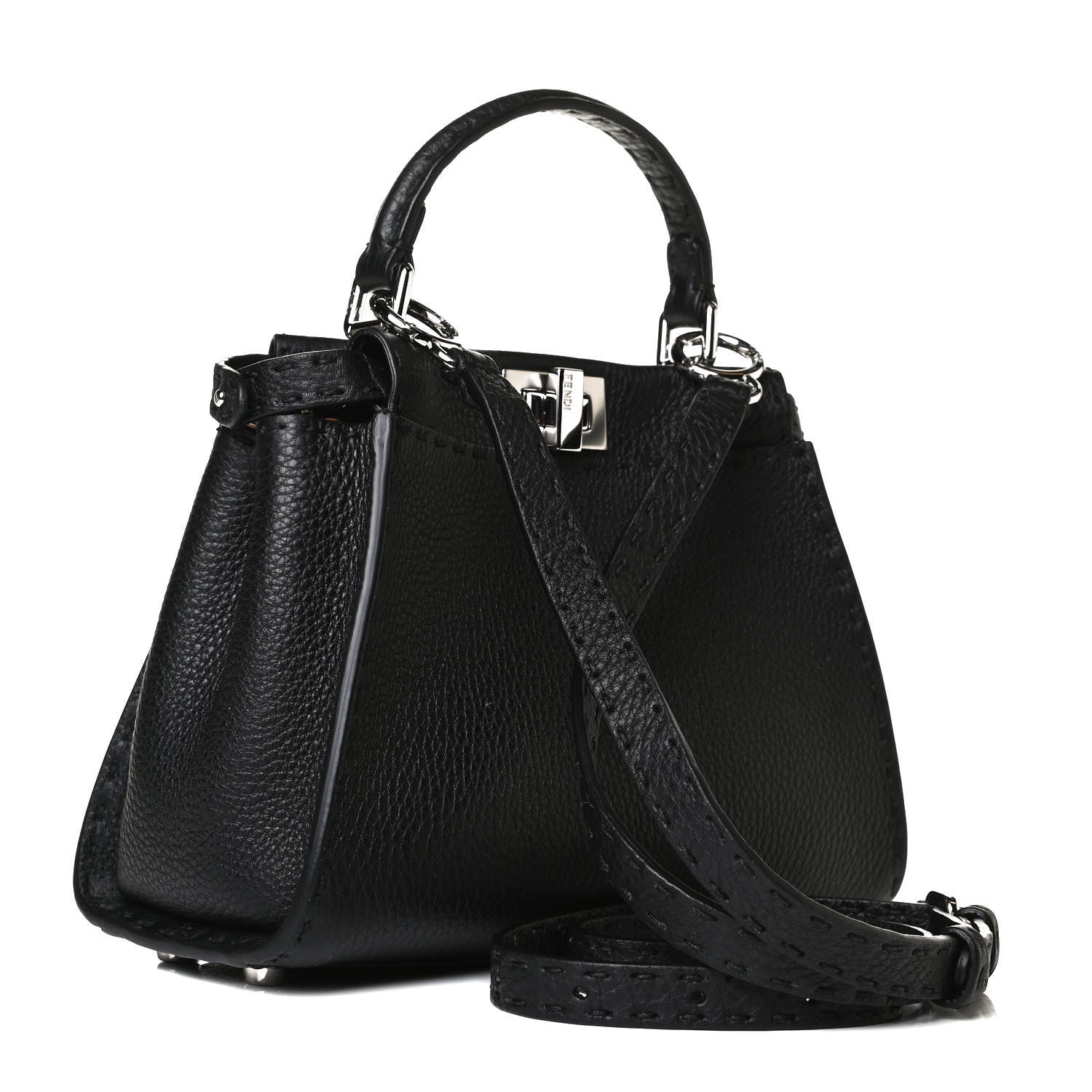 Fendi Cuoio Romano Selleria Bi-Color Mini Peekaboo Iconic Satchel Black Mou 2 of 14