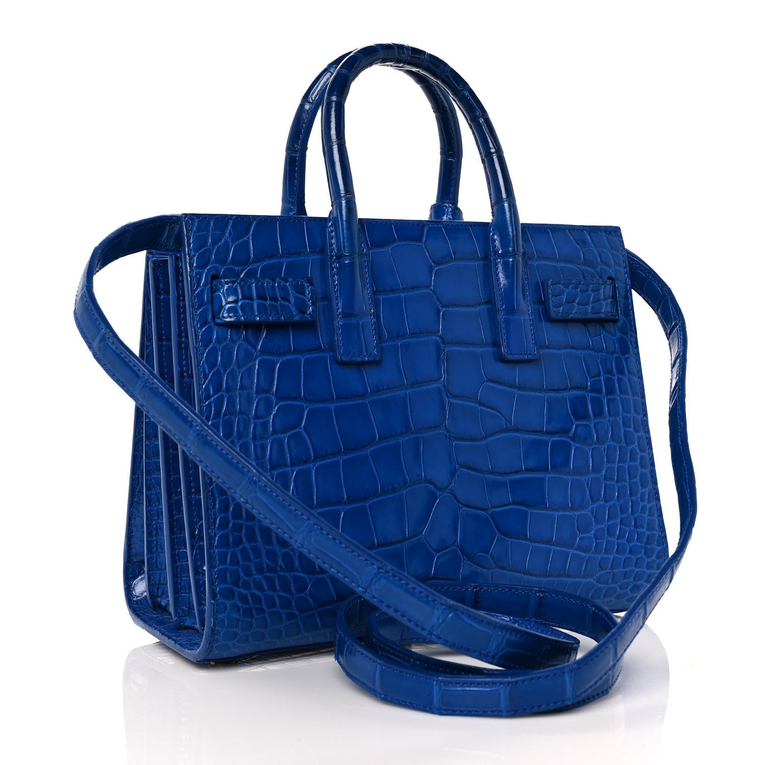 Saint Laurent Calfskin Crocodile Embossed Nano Sac De Jour Royal Blue 2 of 7