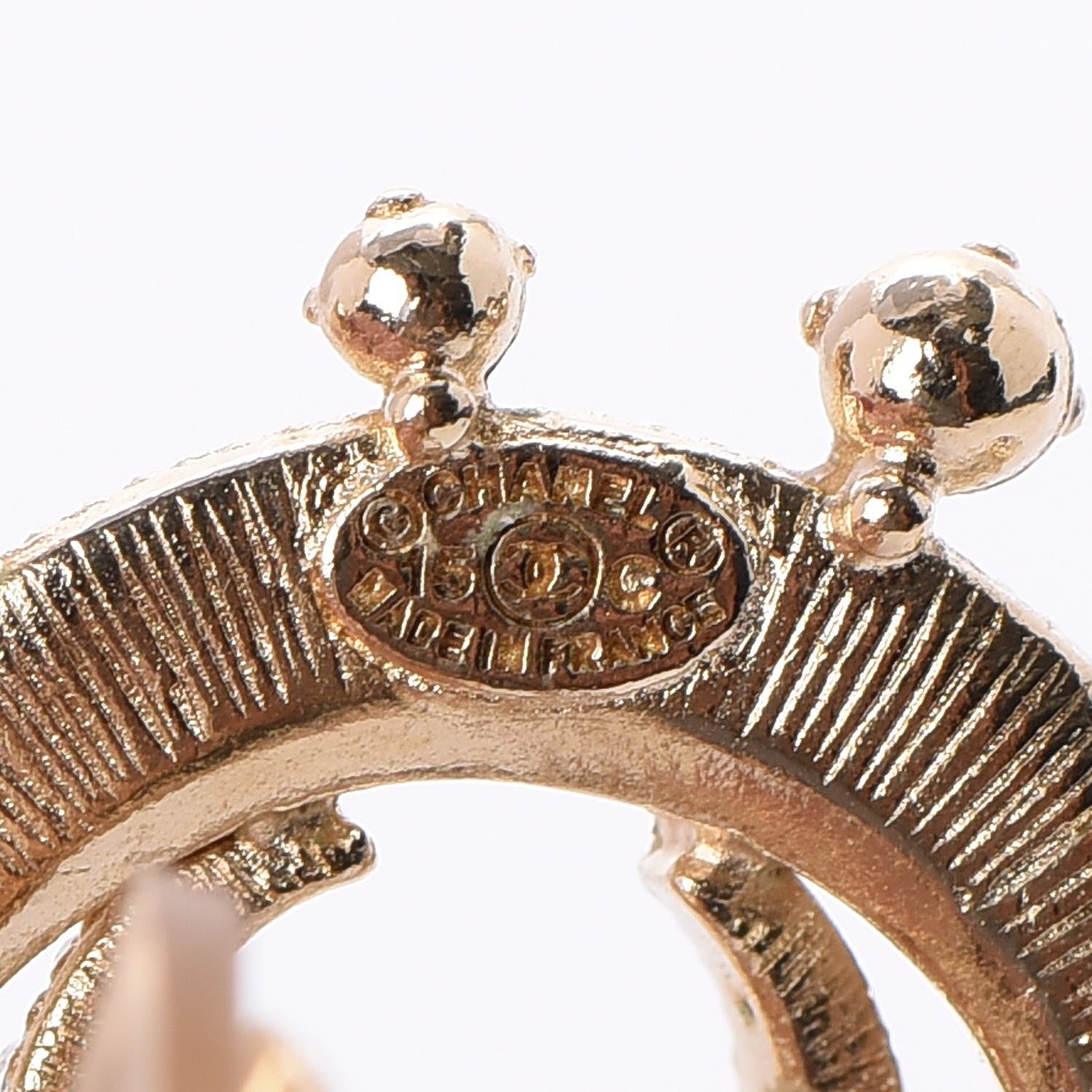 Chanel Crystal Pearl CC Moon Clip On Earrings Gold 4 of 5