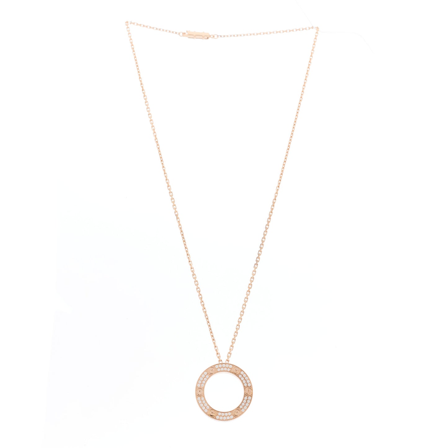 18K Pink Gold Diamond LOVE Paved Necklace