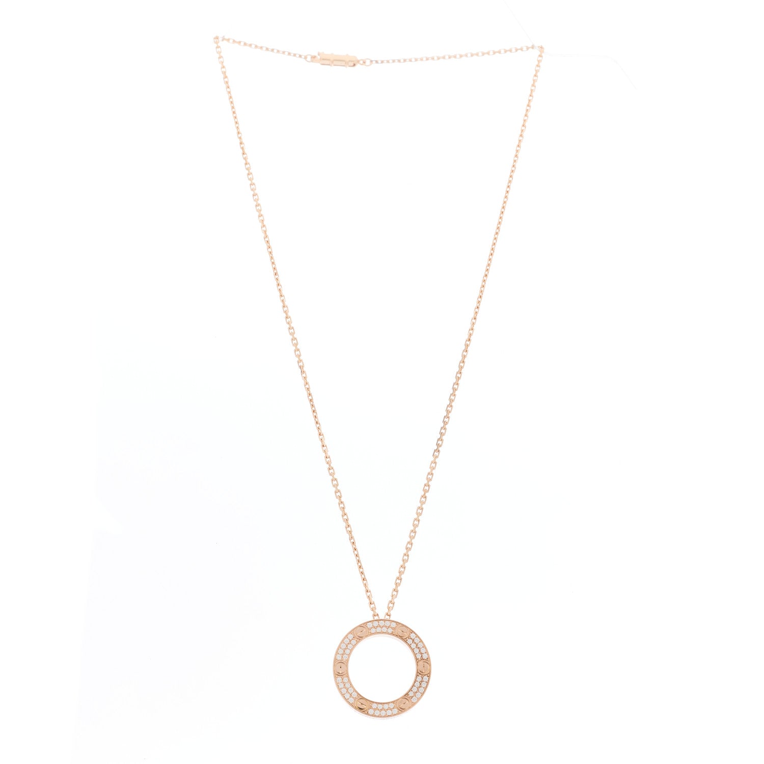 Cartier 18K Pink Gold Diamond LOVE Paved Necklace 3 of 8