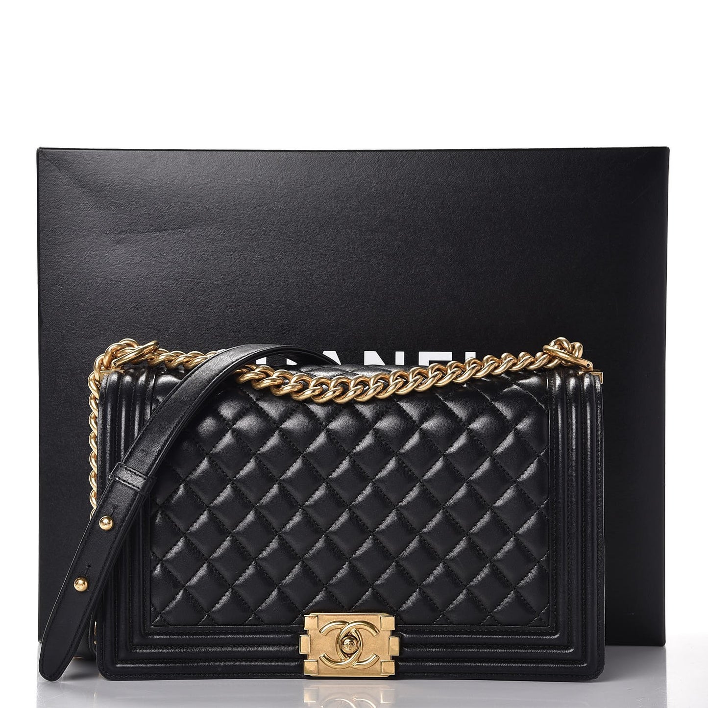 Lambskin Quilted New Medium Boy Flap Black