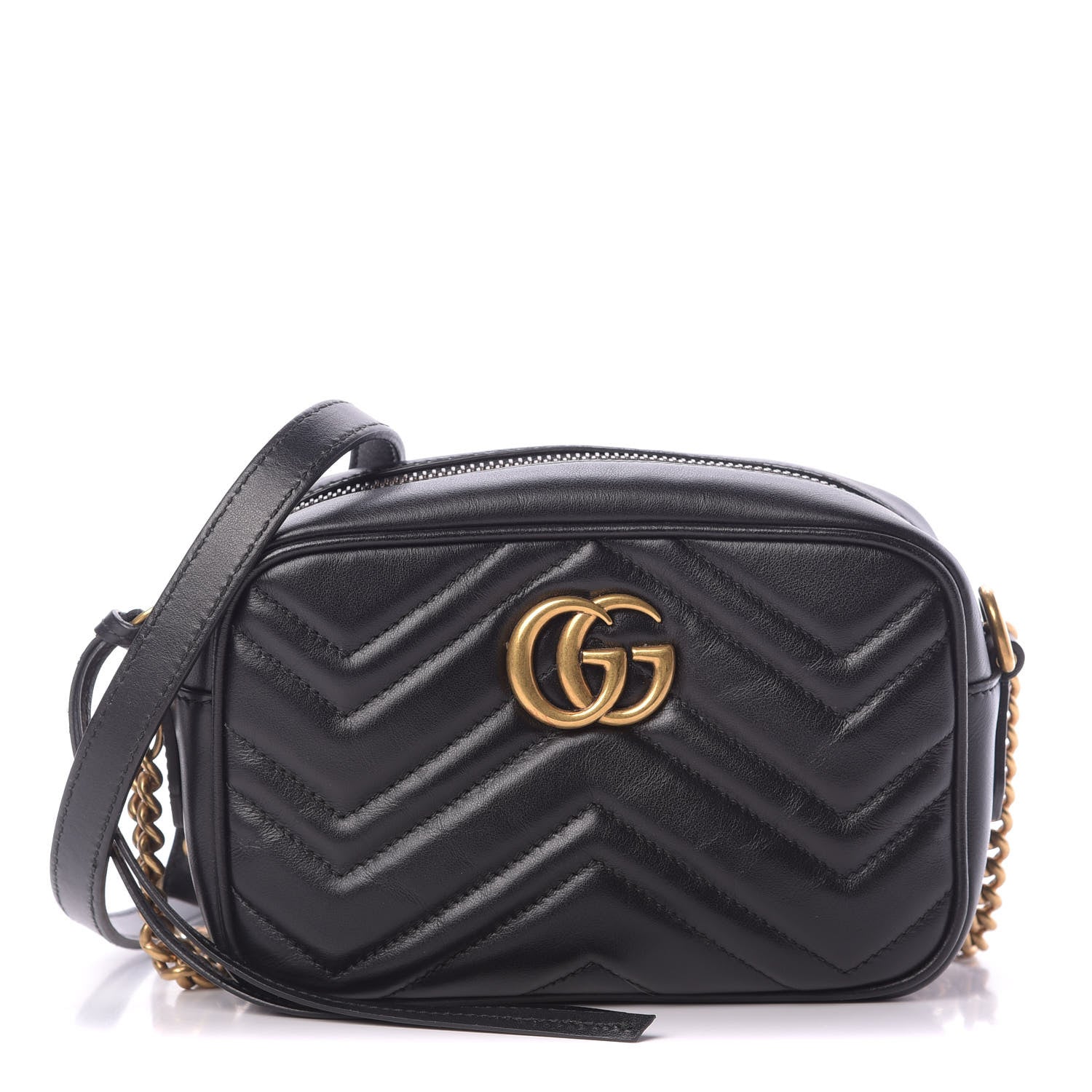 Gucci Calfskin Matelasse Mini GG Marmont Chain Shoulder Bag Black 1 of 11