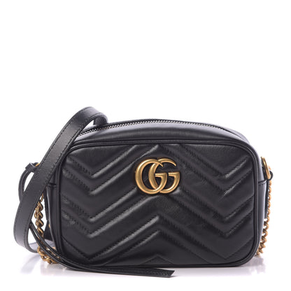Gucci Calfskin Matelasse Mini GG Marmont Chain Shoulder Bag Black 1 of 11