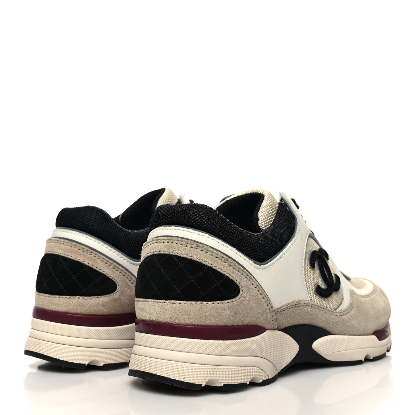Mesh Suede Calfskin Womens CC Sneakers 39 White Ivory Dark Beige