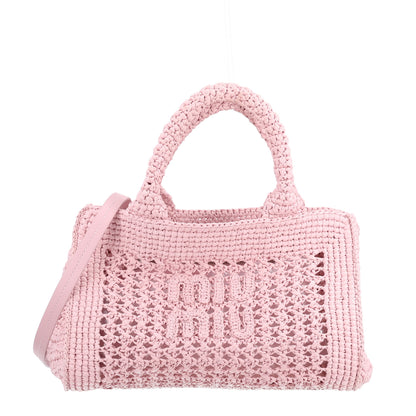 Miu Miu Fabric Crochet Knit Tote Alabaster Pink 1 of 10