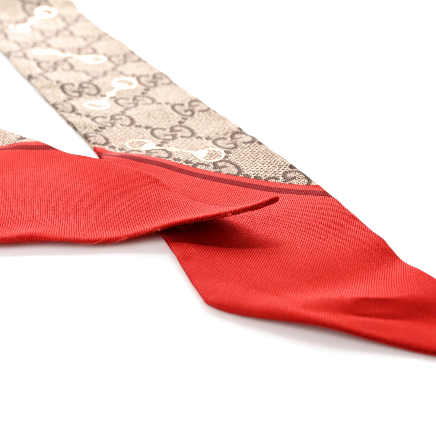 Silk Twill GG Monogram Gold Horsebity Neck Bow Scarf Flame