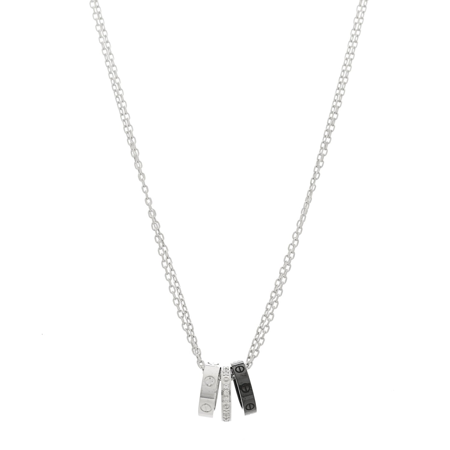 18K White Gold Ceramic Diamond Three Ring LOVE Necklace