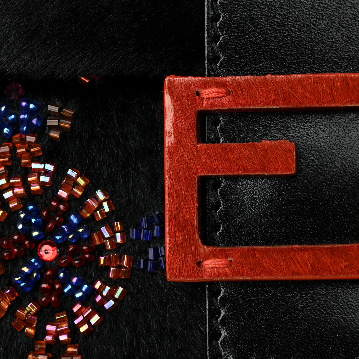 Fendi Calf Hair Beaded Baguette Black Multicolor 11 of 11