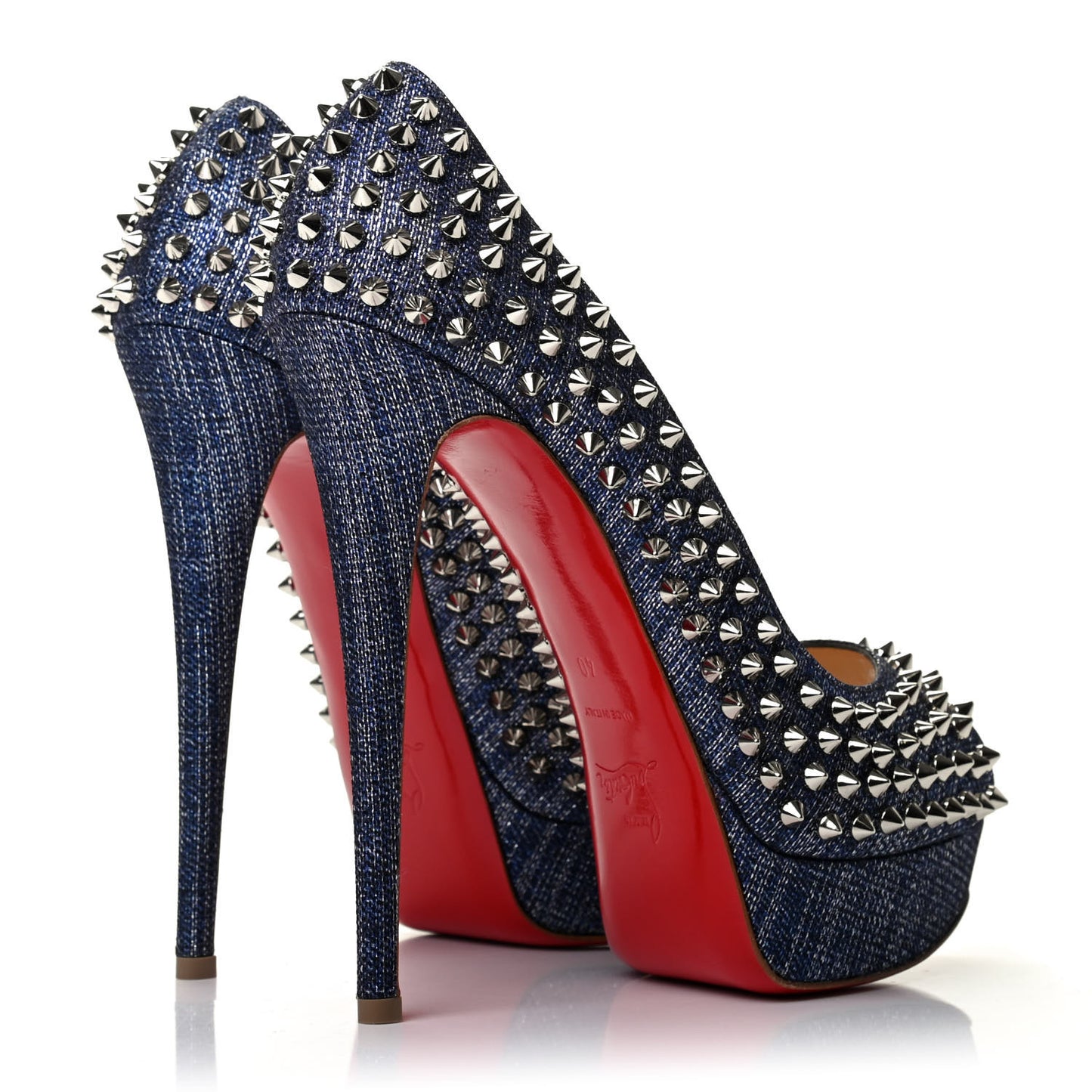 Denim Lame Lady Peep Spikes 150 Pumps 40 Blue