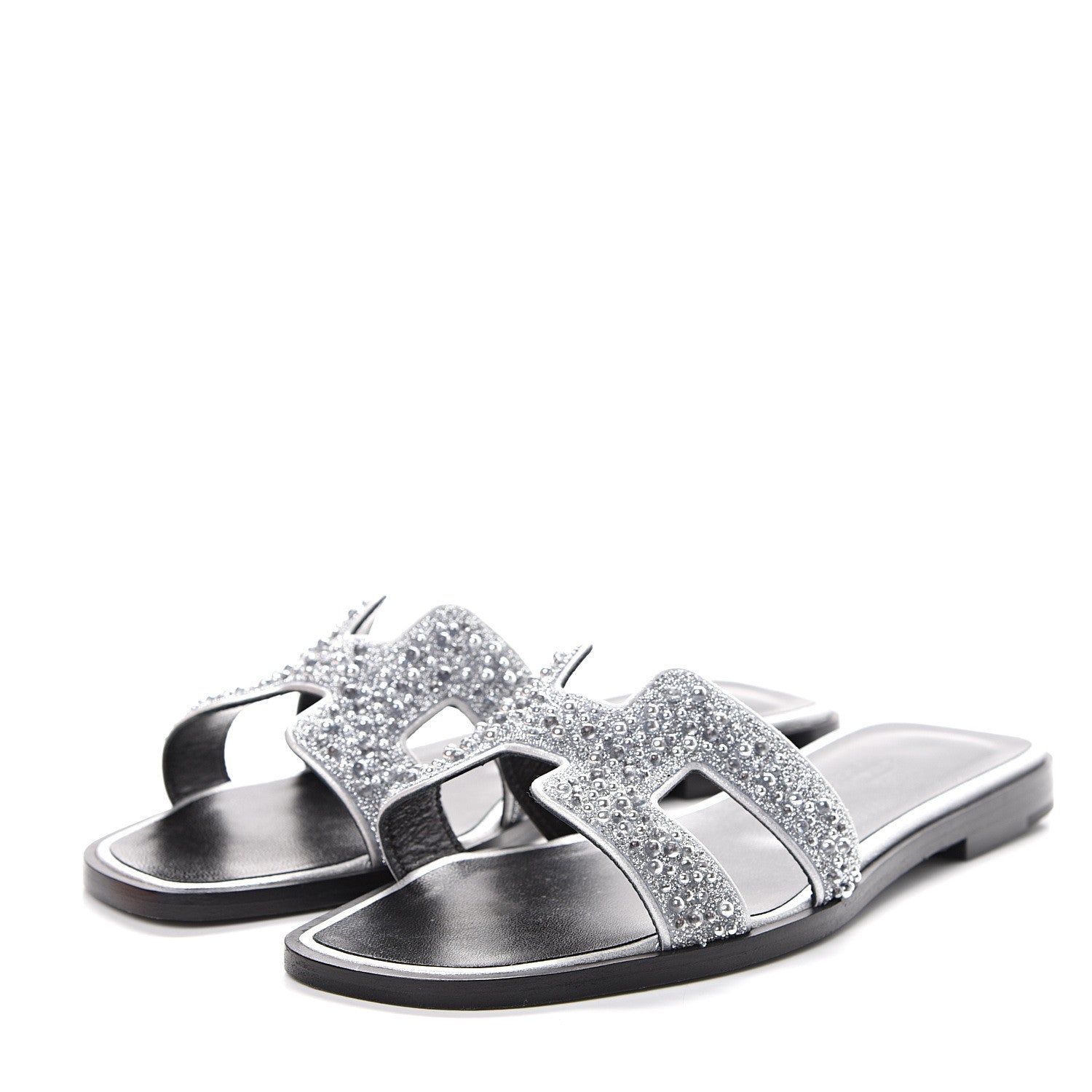 Hermes Suede Goatskin Crystal Oran Sandals 36 Gris Argente 3 of 12