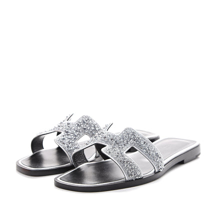 Hermes Suede Goatskin Crystal Oran Sandals 36 Gris Argente 3 of 12