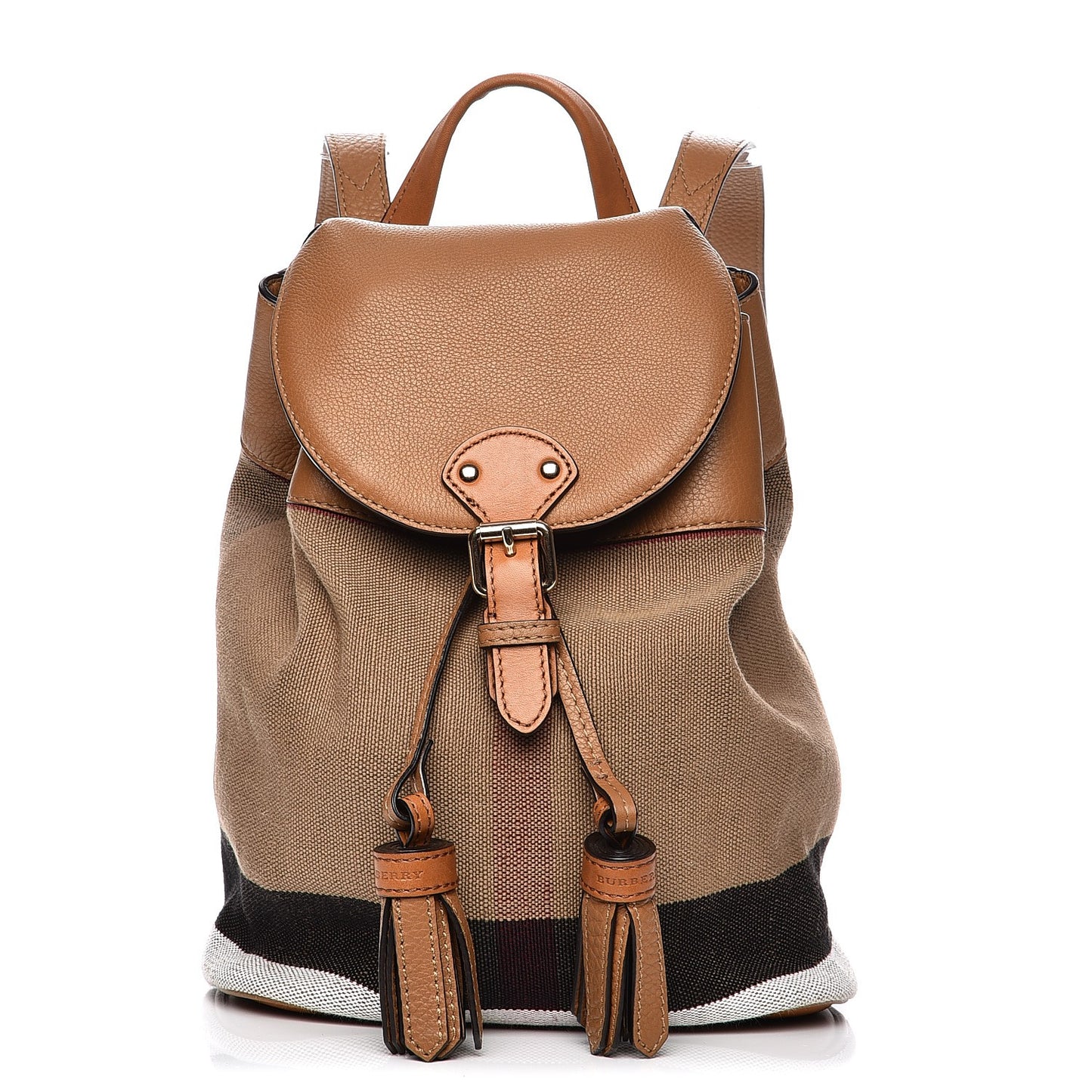 Grainy Calfskin Jute Mega Check Girl's Mini Backpack Sand