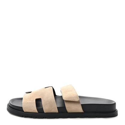 Hermes Suede Goatskin Womens Chypre Sandals 41 Etoupe 1 of 9