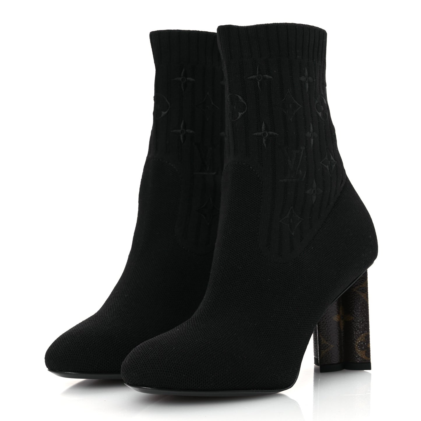Monogram Stretch Fabric Silhouette Ankle Boots 37.5 Black