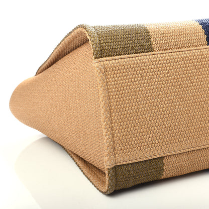Chanel Straw Raffia Calfskin Striped Medium Deauville Tote Khaki Beige Navy Blue 8 of 11
