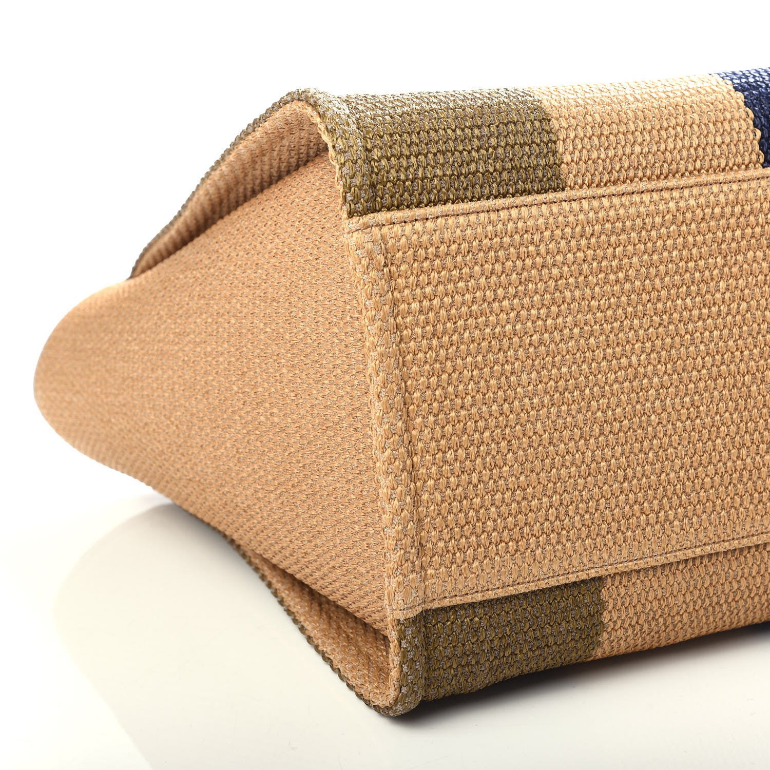 Chanel Straw Raffia Calfskin Striped Medium Deauville Tote Khaki Beige Navy Blue 8 of 10
