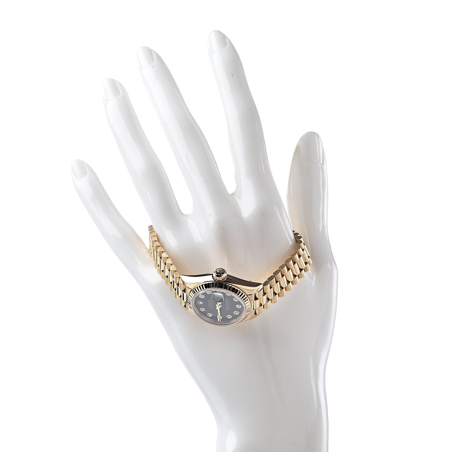 Rolex 18K Yellow Gold Diamond 26mm Datejust President Watch Black 69178 2 of 6