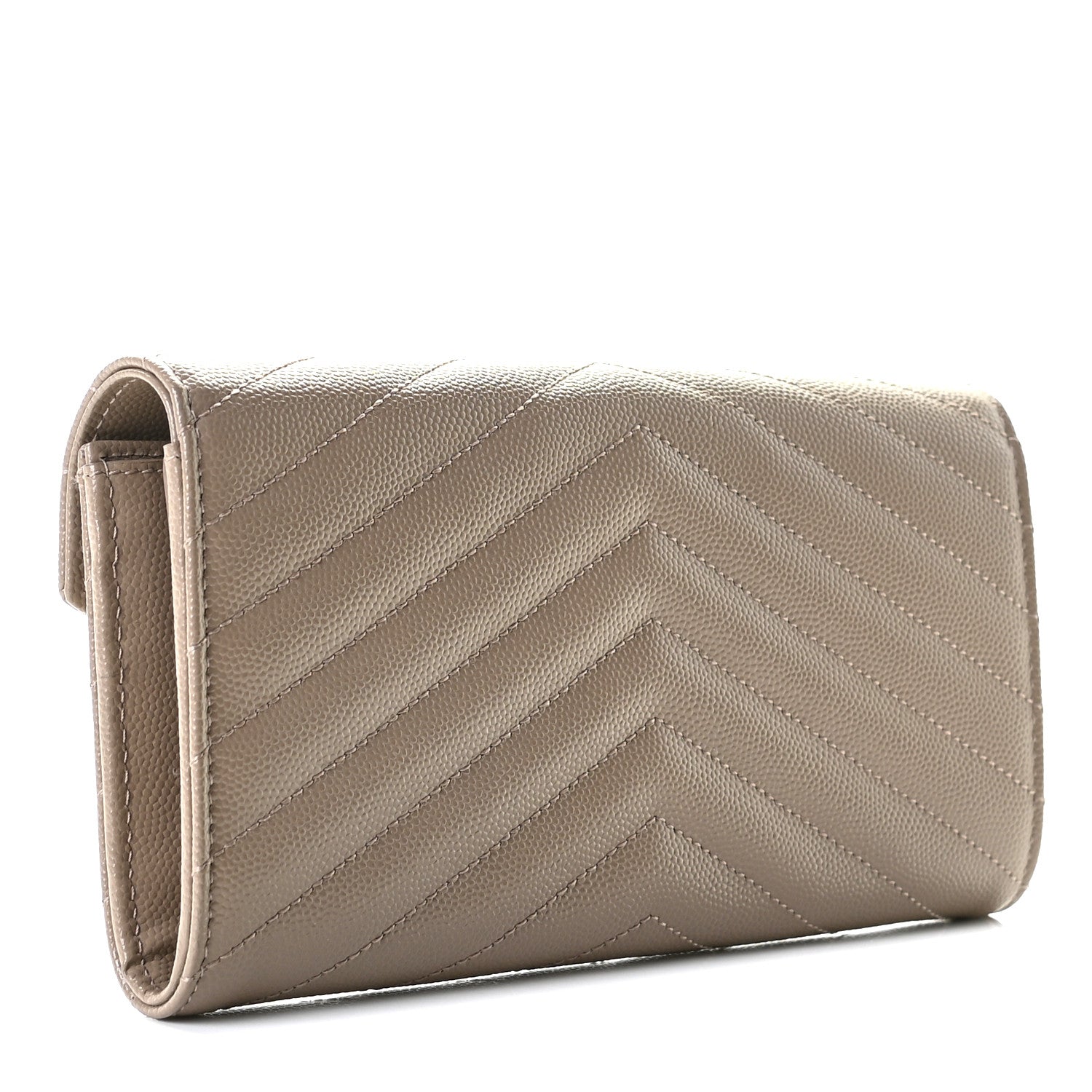 Saint Laurent Grain De Poudre Matelasse Chevron Monogram Flap Wallet Dusty Grey 3 of 6