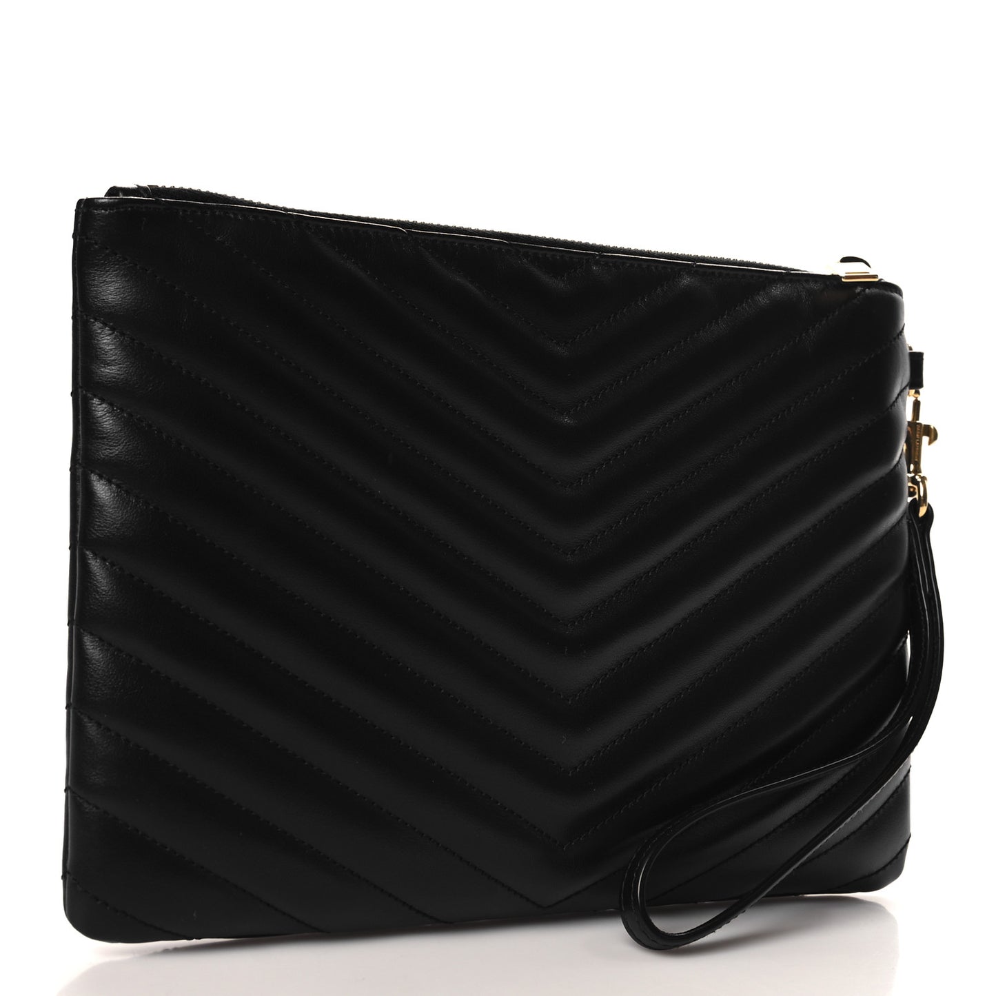 Calfskin Matelasse Chevron Monogram A5 Wristlet Black