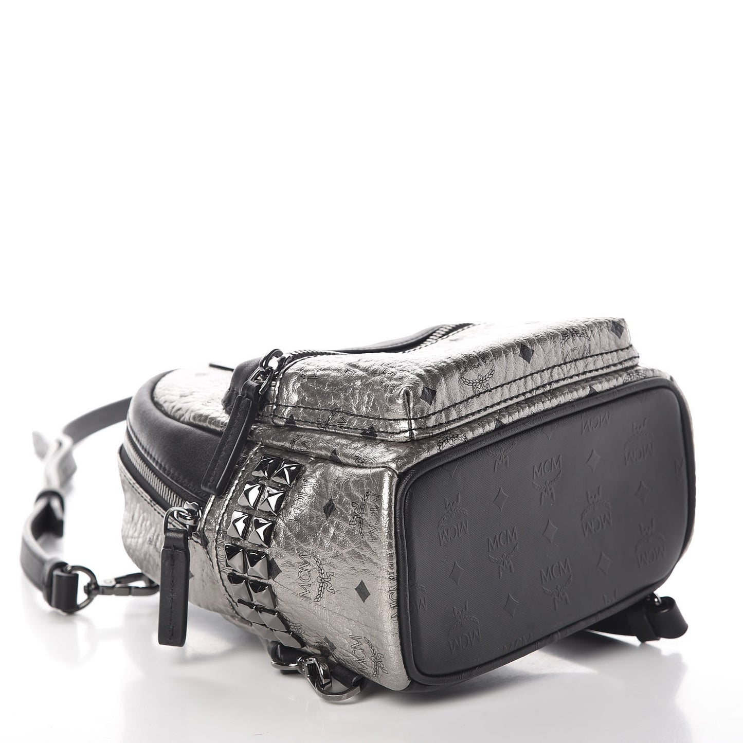 Metallic Visetos Side Stud Mini Stark Backpack Silver Black