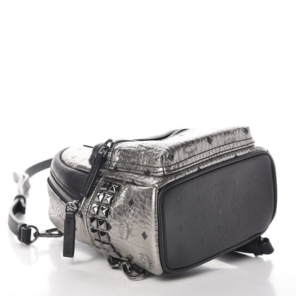 MCM Metallic Visetos Side Stud Mini Stark Backpack Silver Black 4 of 11