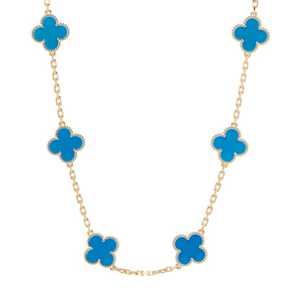 Van Cleef & Arpels 18K Yellow Gold Blue Agate 10 Motifs Vintage Alhambra Necklace 1 of 7