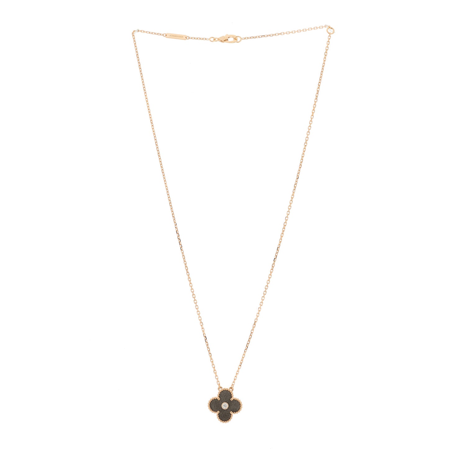 18K Rose Gold Diamond Silver Obsidian Vintage Alhambra Pendant Necklace