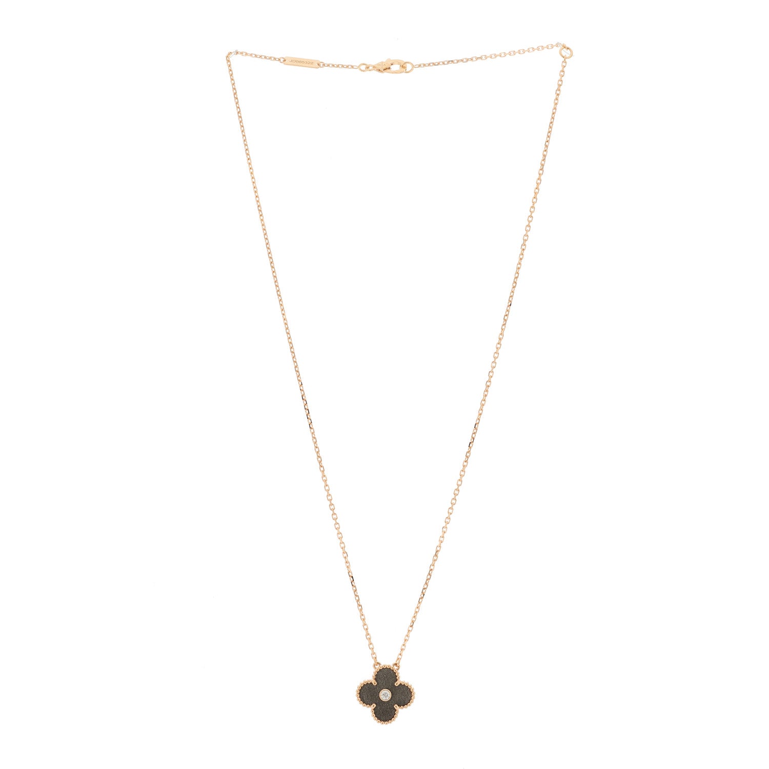 Van Cleef & Arpels 18K Rose Gold Diamond Silver Obsidian Vintage Alhambra Pendant Necklace 3 of 6