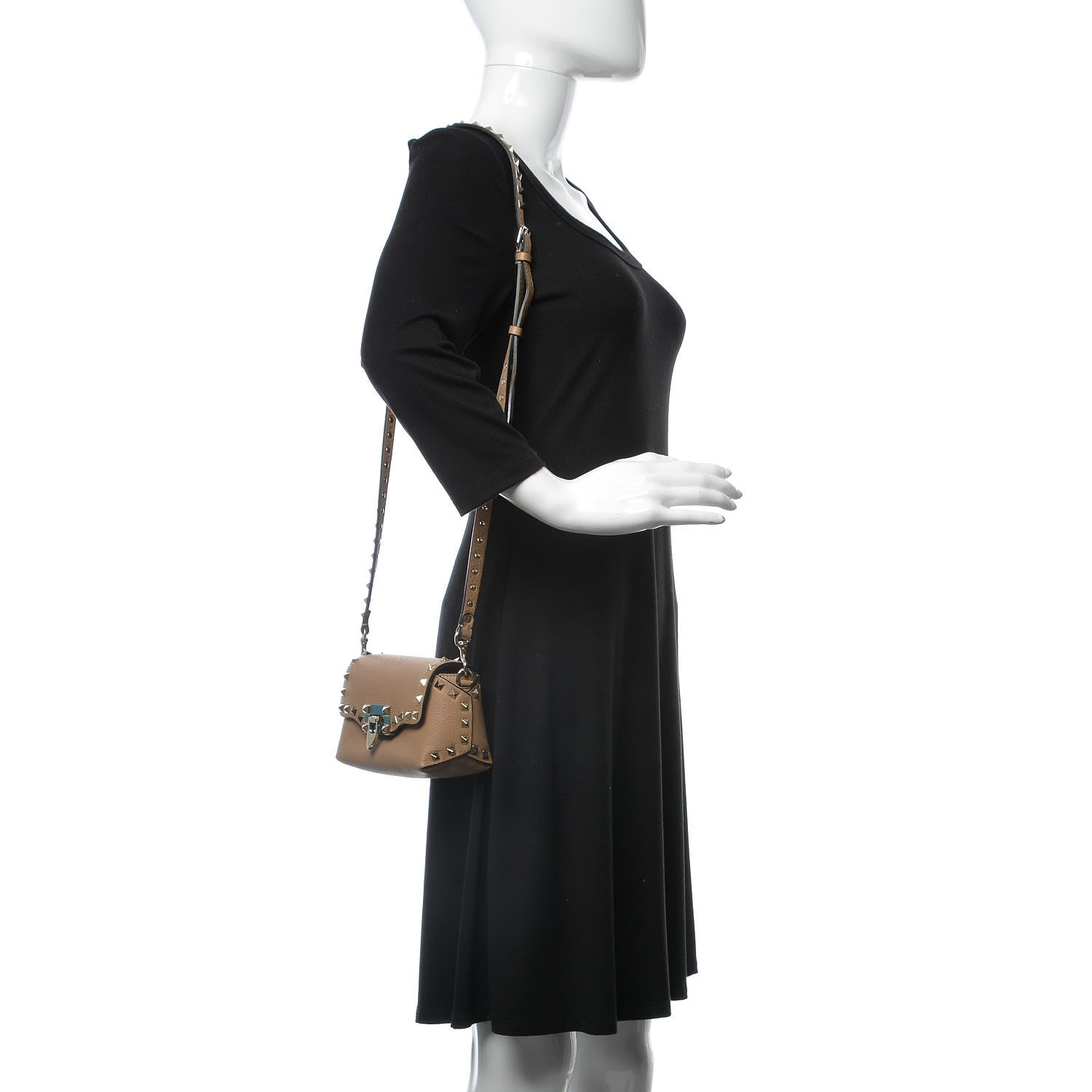 Valentino Garavani Pebbled Calfskin Mini Rockstud Crossbody Bag Deep Alpaca 2 of 7