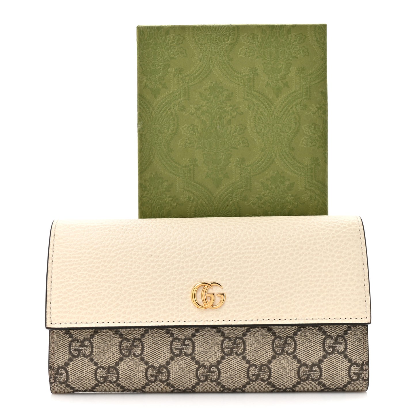 Dollar Calfskin GG Supreme Monogram GG Marmont Continental Wallet Mystic White Beige Ebony