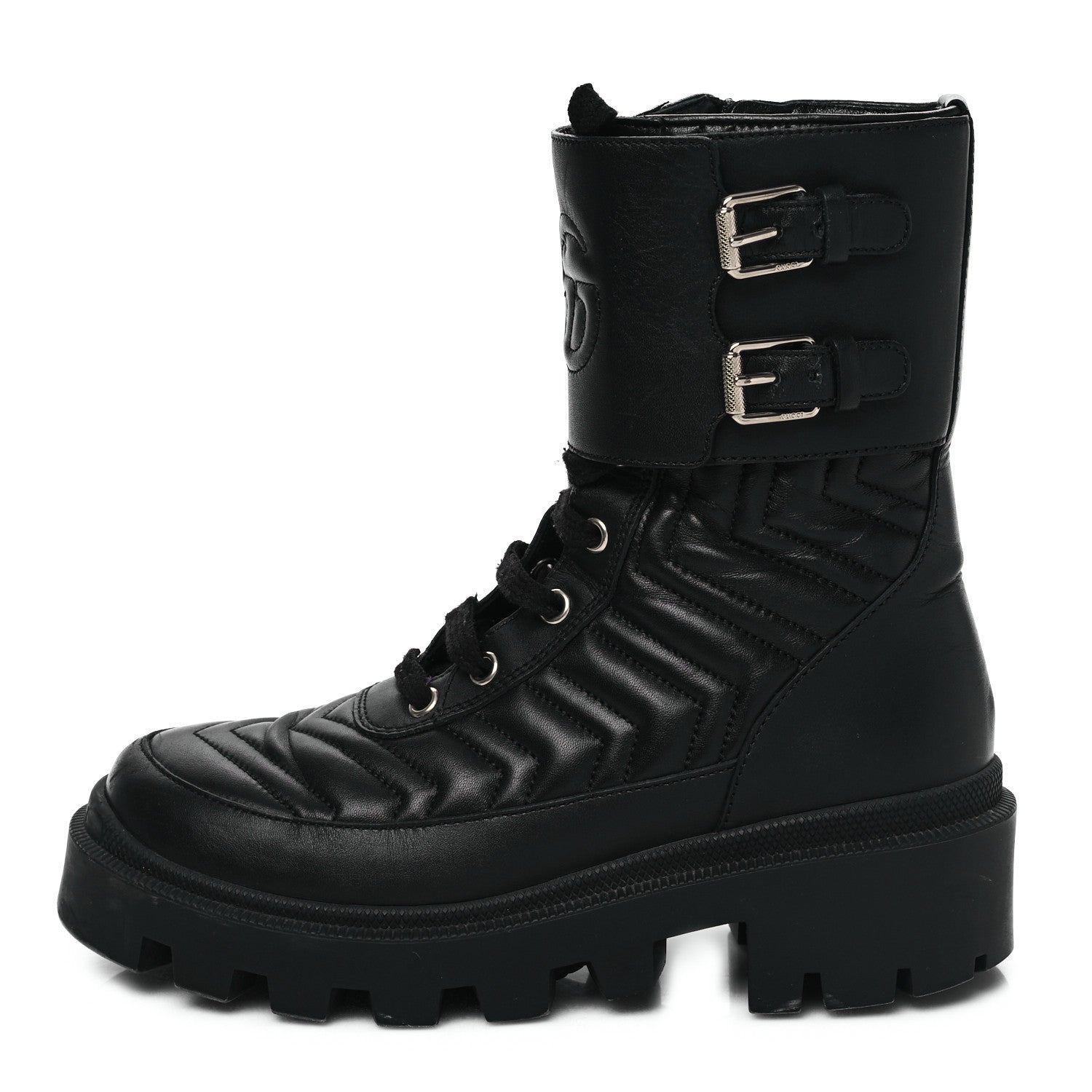 Gucci Nappa Frances GG Matelasse Platform Combat Boots 35.5 Black 1 of 8