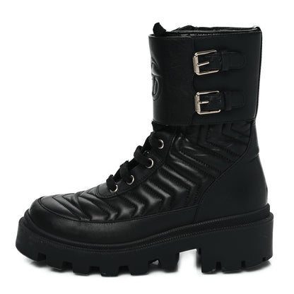 Gucci Nappa Frances GG Matelasse Platform Combat Boots 35.5 Black 1 of 8