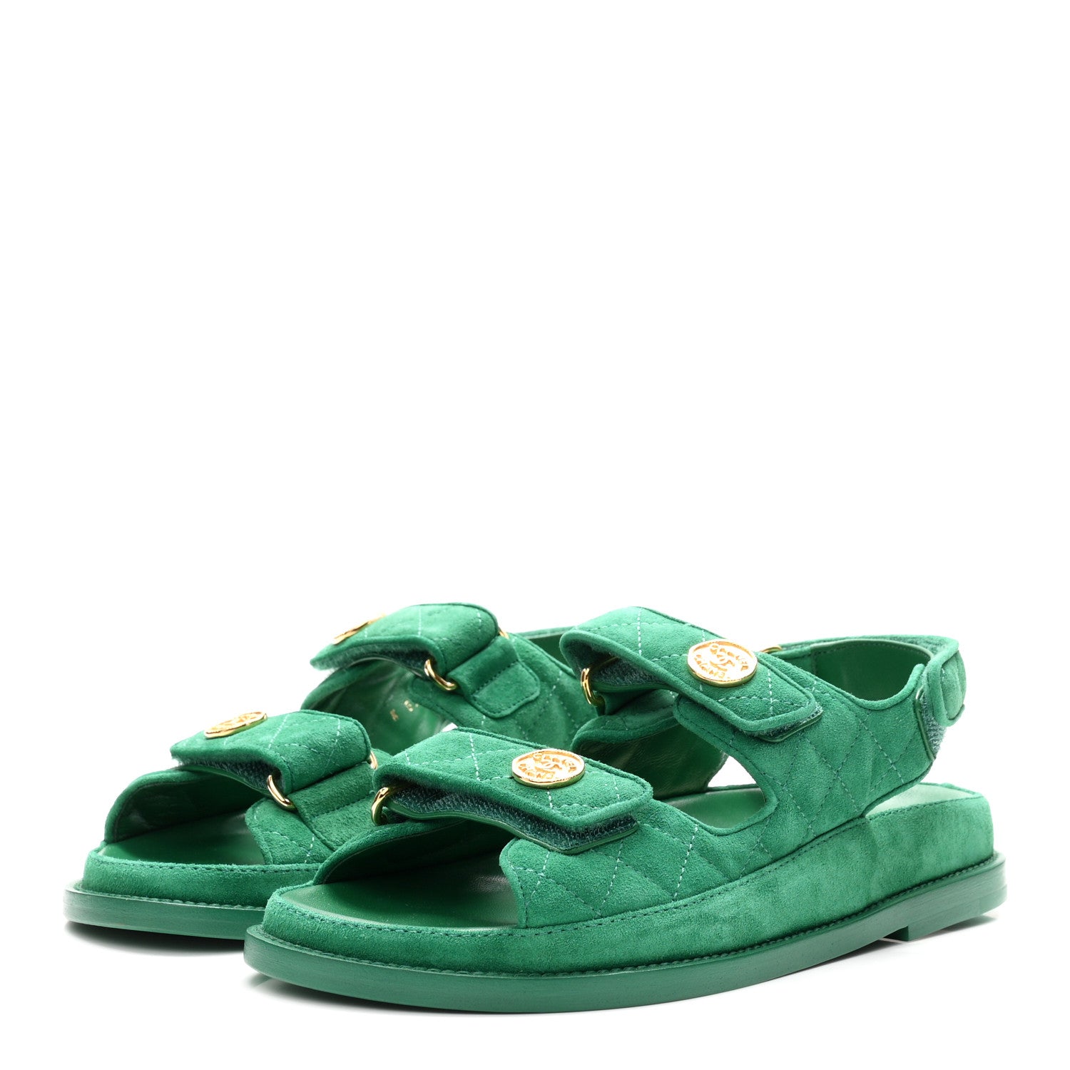 Chanel Suede Calfskin Velcro Dad Sandals 37 Blue Green 4 of 10
