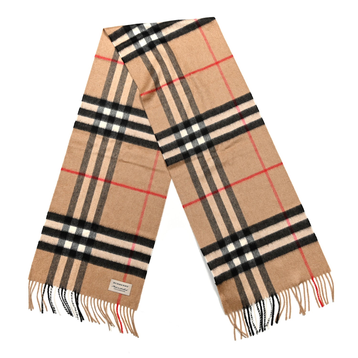Burberry Cashmere Giant Check Fringe Scarf Camel 2 of 3