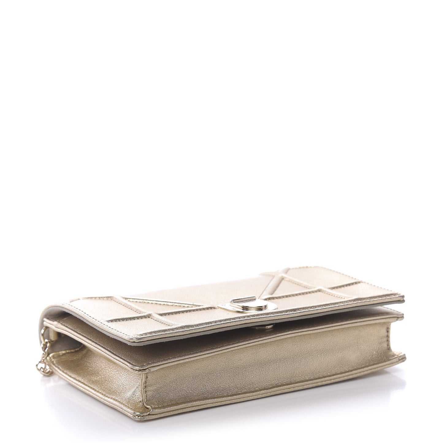 Metallic Calfskin Diorama Wallet on Chain Pouch Light Gold