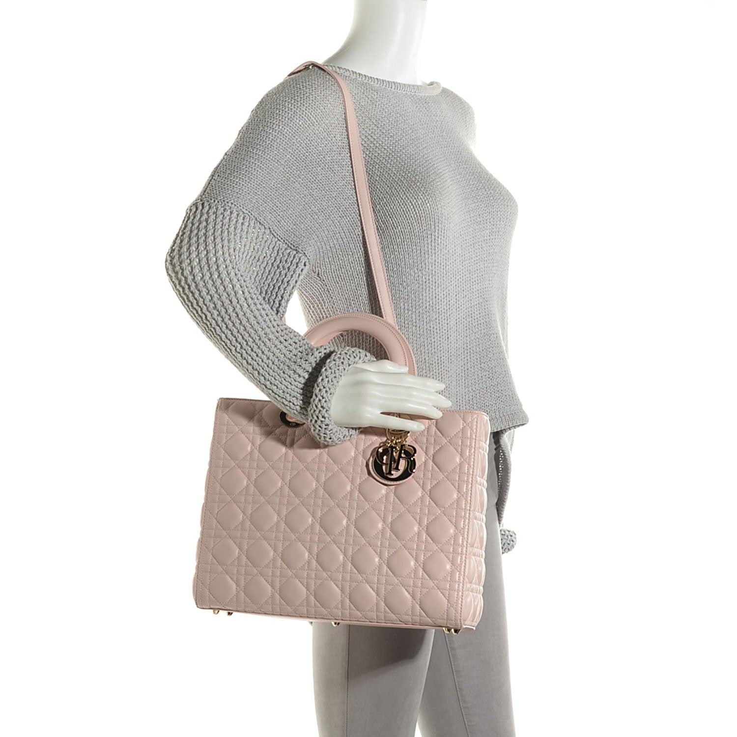 Christian Dior Lambskin Cannage Large Lady Dior Rose Poudre 2 of 8