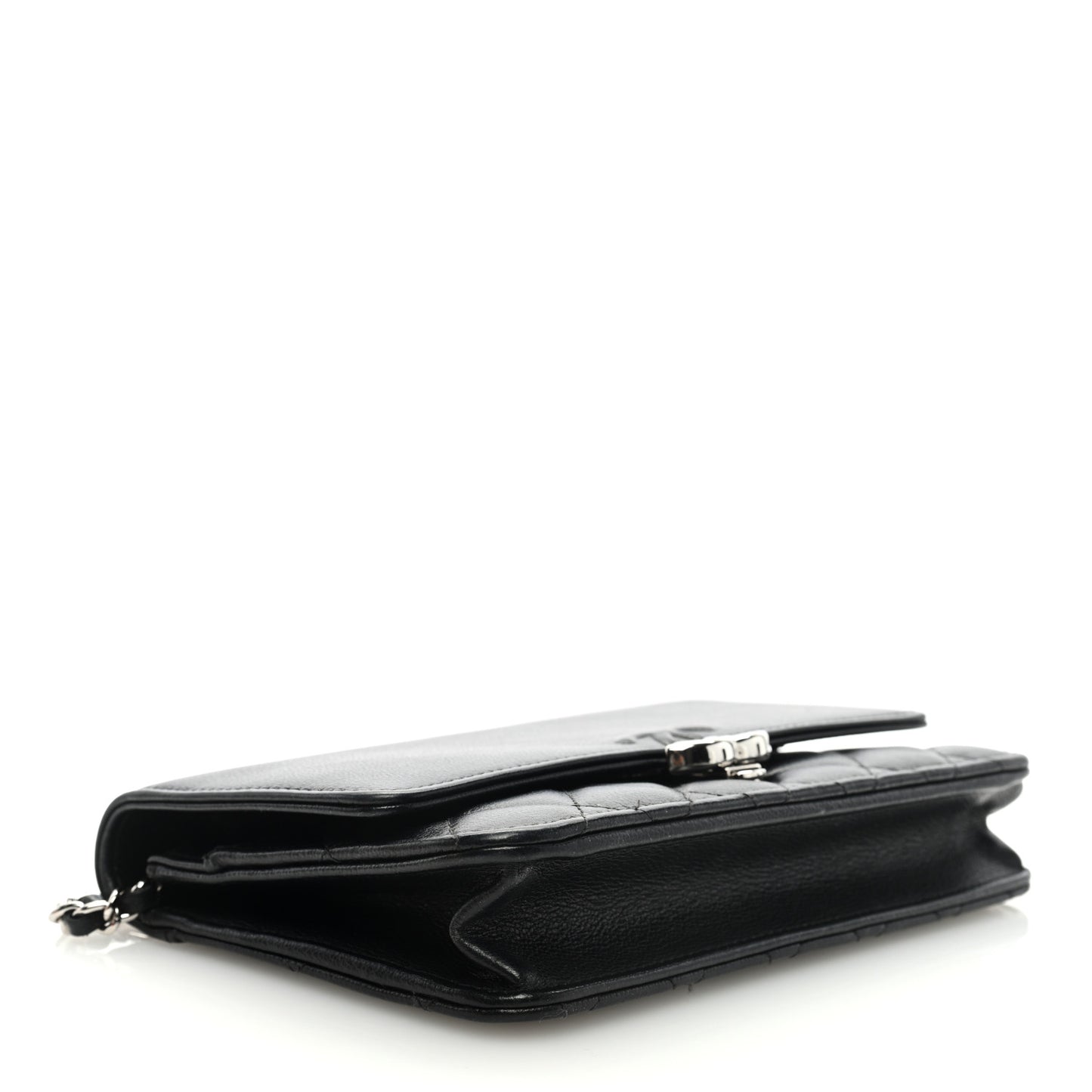 Grained Calfskin Quilted CC Box Wallet On Chain WOC Black
