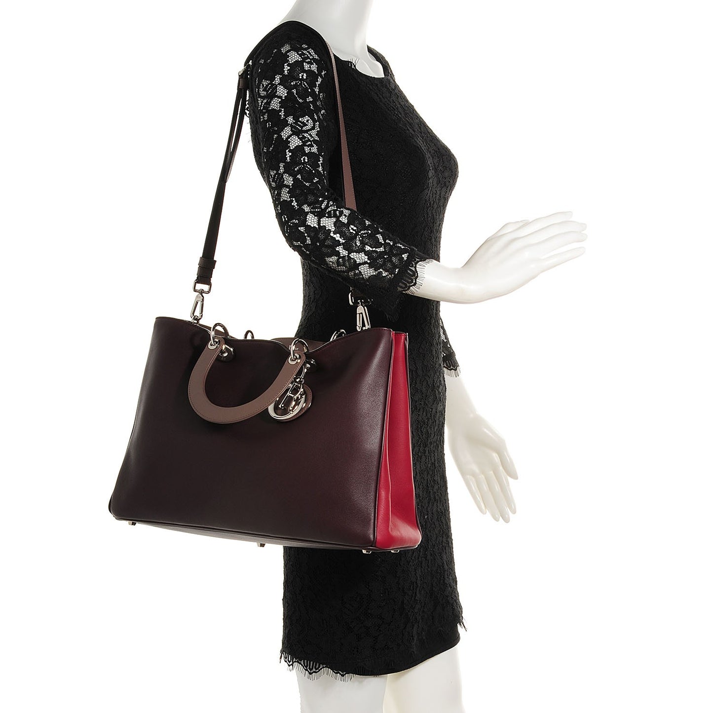 Smooth Calfskin Tri-Color Large Diorissimo Tote Burgundy