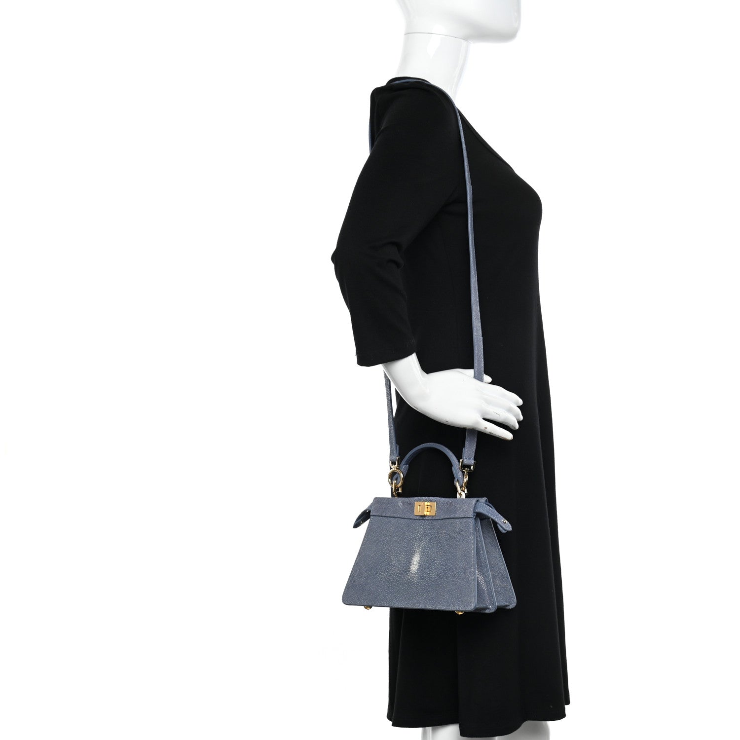 Fendi Stingray Shiny Nappa Petite Peekaboo I SEE U Satchel Mirto 2 of 12