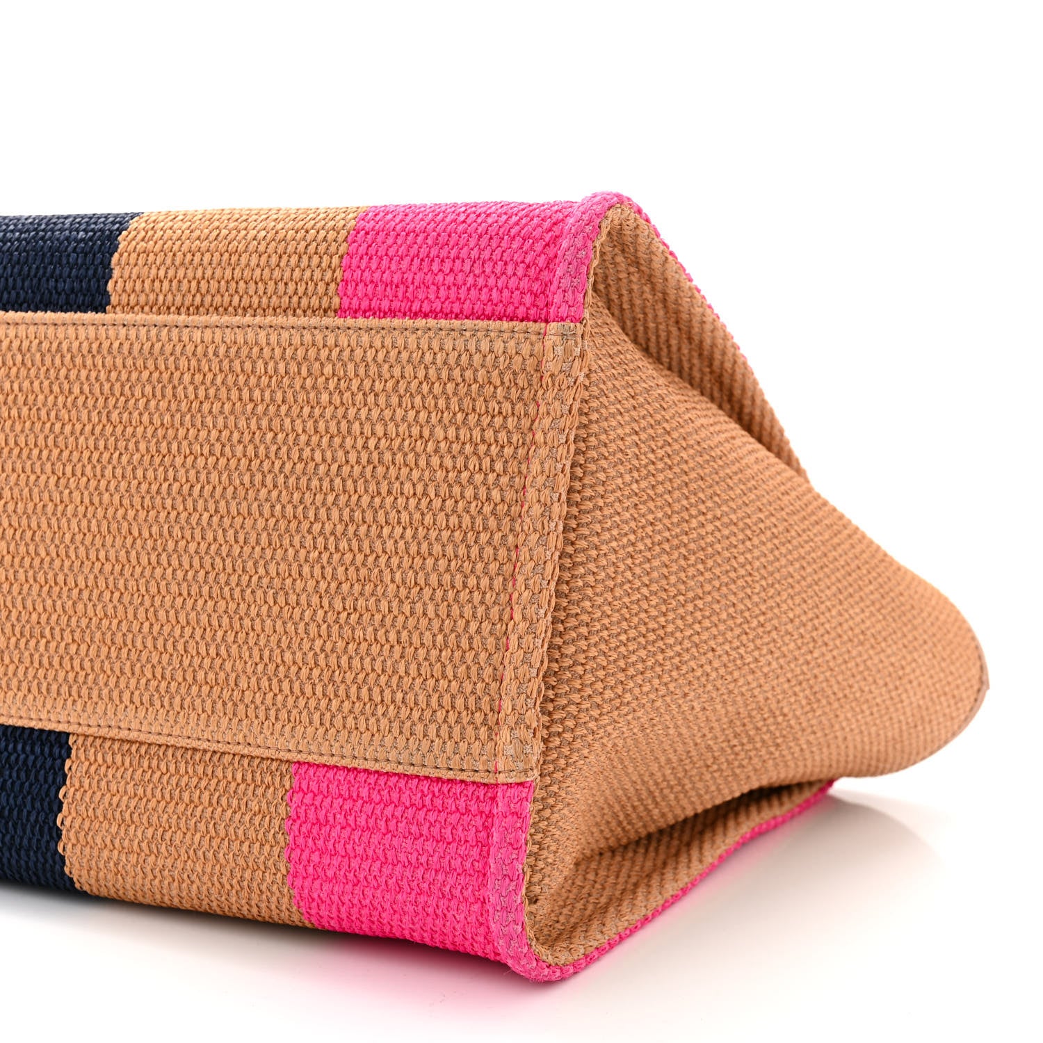 Chanel Straw Raffia Calfskin Striped Medium Deauville Tote Dark Beige Fuchsia Navy Blue 10 of 10